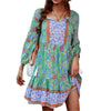 Women's Dress 3/4 Sleeve V Neck Front Button Tassel Fringe Straps Floral Print Boho Style Dresses