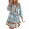 Women's Dress 3/4 Sleeve V Neck Front Button Tassel Fringe Straps Floral Print Boho Style Dresses