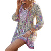 Women's Dress 3/4 Sleeve V Neck Front Button Tassel Fringe Straps Floral Print Boho Style Dresses