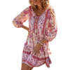 Women's Dress 3/4 Sleeve V Neck Front Button Tassel Fringe Straps Floral Print Boho Style Dresses