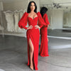 Women's Dress Elegant Tunics Pull Sleeve High Split Evening Party Dresses Y2K Tight Long Maxi Formal Vestidos Red Year 2023