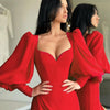 Women's Dress Elegant Tunics Pull Sleeve High Split Evening Party Dresses Y2K Tight Long Maxi Formal Vestidos Red Year 2023