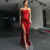 Women's Dress Elegant Tunics Pull Sleeve High Split Evening Party Dresses Y2K Tight Long Maxi Formal Vestidos Red Year 2023