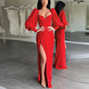 Women's Dress Elegant Tunics Pull Sleeve High Split Evening Party Dresses Y2K Tight Long Maxi Formal Vestidos Red Year 2023