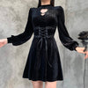 Women‘s Dress Gothic Slim Chain Solid Color Long Sleeve Retro Belted Zip Dress Bandage Sexy High Waist Bodycon Dresses 2022