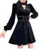 Women‘s Dress Gothic Slim Chain Solid Color Long Sleeve Retro Belted Zip Dress Bandage Sexy High Waist Bodycon Dresses 2022