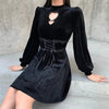 Women‘s Dress Gothic Slim Chain Solid Color Long Sleeve Retro Belted Zip Dress Bandage Sexy High Waist Bodycon Dresses 2022