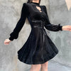 Women‘s Dress Gothic Slim Chain Solid Color Long Sleeve Retro Belted Zip Dress Bandage Sexy High Waist Bodycon Dresses 2022
