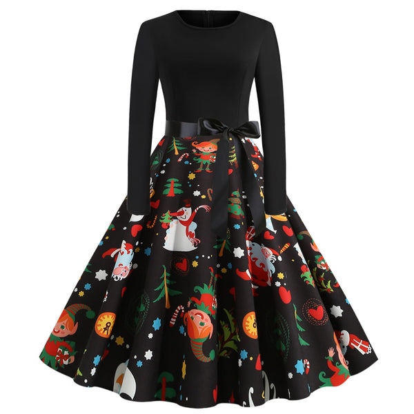 Women's Dress Vintage Dresses Long Sleeve Vestido Feminino Christmas 1950s Housewife Evening Party Sexy Dress Female Clothing