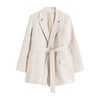 Women's Elegant Office Blazer Turn-down Collar Sash Tie Up Female Long Sleeve British Style Leisure Belt Jacket Coat