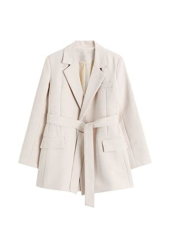 Women's Elegant Office Blazer Turn-down Collar Sash Tie Up Female Long Sleeve British Style Leisure Belt Jacket Coat