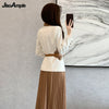 Women's Elegant Suit Pleated Midi Skirt Two-piece 2023 Spring Autumn Slim Blazers Dress Set Korean Professional Wear