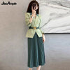 Women's Elegant Suit Pleated Midi Skirt Two-piece 2023 Spring Autumn Slim Blazers Dress Set Korean Professional Wear