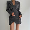 Women's Elegant Two Piece Sets Solid Notched Collar Double Breasted Long Sleeves Blazer Wrapping Asymmetric Mini Skirts 2022