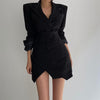 Women's Elegant Two Piece Sets Solid Notched Collar Double Breasted Long Sleeves Blazer Wrapping Asymmetric Mini Skirts 2022