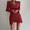 Women's Elegant Two Piece Sets Solid Notched Collar Double Breasted Long Sleeves Blazer Wrapping Asymmetric Mini Skirts 2022