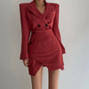 Women's Elegant Two Piece Sets Solid Notched Collar Double Breasted Long Sleeves Blazer Wrapping Asymmetric Mini Skirts 2023