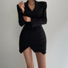 Women's Elegant Two Piece Sets Solid Notched Collar Double Breasted Long Sleeves Blazer Wrapping Asymmetric Mini Skirts 2023