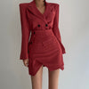 Women's Elegant Two Piece Sets Solid Notched Collar Double Breasted Long Sleeves Blazer Wrapping Asymmetric Mini Skirts 2023
