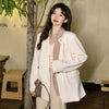 Women's Fake Two Piece Blazer Spring Autumn Loose Jacket Korean Casual Long Sleeve Suit Coat Female