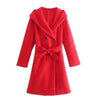 Women's Fall 2023 Casual Chic Belted Hooded Woolen Coat Vintage Lapel Long Sleeve Double Breasted Slim Top