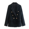 Women's Fall 2023 Casual Chic Textured Double Breasted Blazer Retro Lapel Long Sleeve Loose Solid Color Top