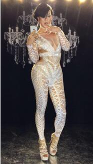 Women's Fashion Black Jumpsuit Costume One-piece Nightclub Dance Bandage Printed Outfit Party Stage Celebrate Wear