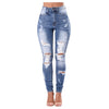 Women's Bohemia High-waisted Hole Jeans Button Pants Zipper Denim Trousers With Ripped Pockets pantalones de mujer