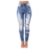 Women's Bohemia High-waisted Hole Jeans Button Pants Zipper Denim Trousers With Ripped Pockets pantalones de mujer