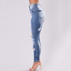 Women's Bohemia High-waisted Hole Jeans Button Pants Zipper Denim Trousers With Ripped Pockets pantalones de mujer