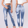Women's Bohemia High-waisted Hole Jeans Button Pants Zipper Denim Trousers With Ripped Pockets pantalones de mujer