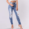 Women's Bohemia High-waisted Hole Jeans Button Pants Zipper Denim Trousers With Ripped Pockets pantalones de mujer
