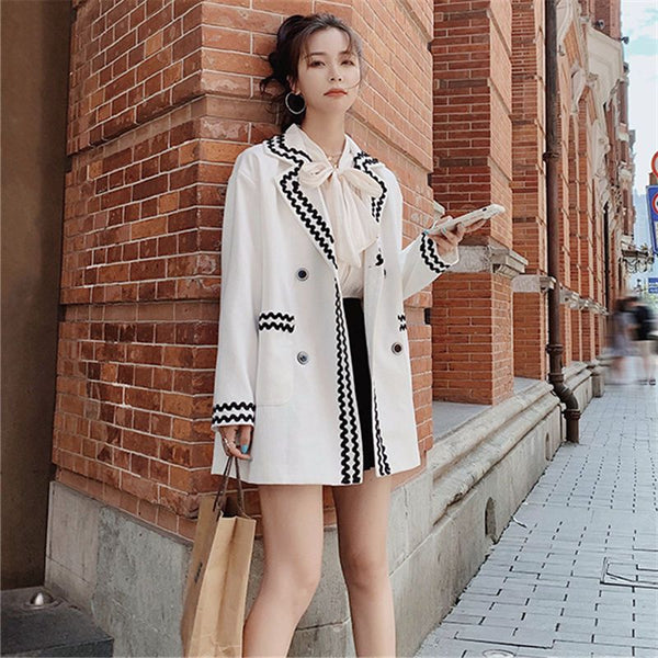 Women's Casual Blazer Jacket 2023 Fall Korean Elegant Loose Midi Suit Coat Female Temperament Retro Blouse Clothes