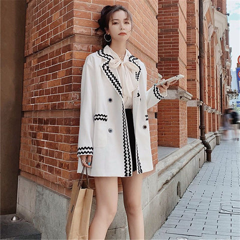Women's Casual Blazer Jacket 2023 Fall Korean Elegant Loose Midi Suit Coat Female Temperament Retro Blouse Clothes