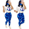 Women's Casual Sport Printed O Neck short sleeve Top and Full Length Pant Two Piece Sets