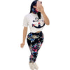 Women's Casual Sport Printed O Neck short sleeve Top and Full Length Pant Two Piece Sets