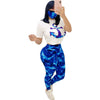 Women's Casual Sport Printed O Neck short sleeve Top and Full Length Pant Two Piece Sets