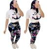 Women's Casual Sport Printed O Neck short sleeve Top and Full Length Pant Two Piece Sets