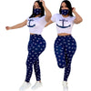 Women's Casual Sport Printed O Neck short sleeve Top and Full Length Pant Two Piece Sets
