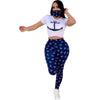 Women's Casual Sport Printed O Neck short sleeve Top and Full Length Pant Two Piece Sets