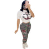 Women's Casual Sport Printed O Neck short sleeve Top and Full Length Pant Two Piece Sets