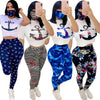 Women's Casual Sport Printed O Neck short sleeve Top and Full Length Pant Two Piece Sets