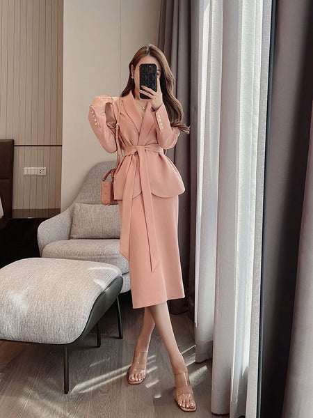 Women's High-end Professional Blazer Coat Two-piece Korean Spring Fall Elegant Suit Jacket Skirt Set Female Casual Suit