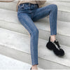 Women's Jeans High Waist Fringe Hem Belted Extra Long Pencil Jeans 5XL 7xl Plus Size Women Casual Slim Fit Full