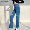 Women's Jeans High Waist Ripped Wide Leg Loose Denim Trousers For Female Baggy Mom Jeans Straight Pants Casual Y2k Jean