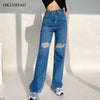 Women's Jeans High Waist Ripped Wide Leg Loose Denim Trousers For Female Baggy Mom Jeans Straight Pants Casual Y2k Jean