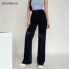 Women's Jeans High Waist Ripped Wide Leg Loose Denim Trousers For Female Baggy Mom Jeans Straight Pants Casual Y2k Jean