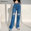 Women's Jeans High Waist Ripped Wide Leg Loose Denim Trousers For Female Baggy Mom Jeans Straight Pants Casual Y2k Jean