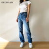 Women's Jeans Middle waist Mom Baggy Straight Leg Pants Oversize Loose Denim Trousers For Female Full Length
