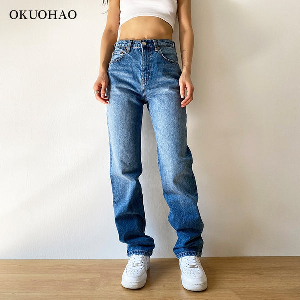 Women's Jeans Middle waist Mom Baggy Straight Leg Pants Oversize Loose Denim Trousers For Female Full Length